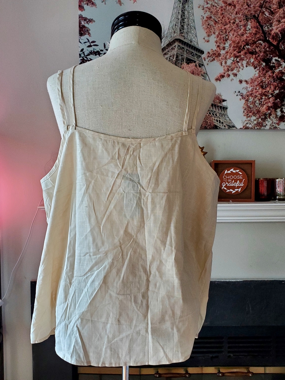 Cupshe Natural Beige Linen V-Neck Cami with Double Straps 100% Cotton - Picture 3 of 6